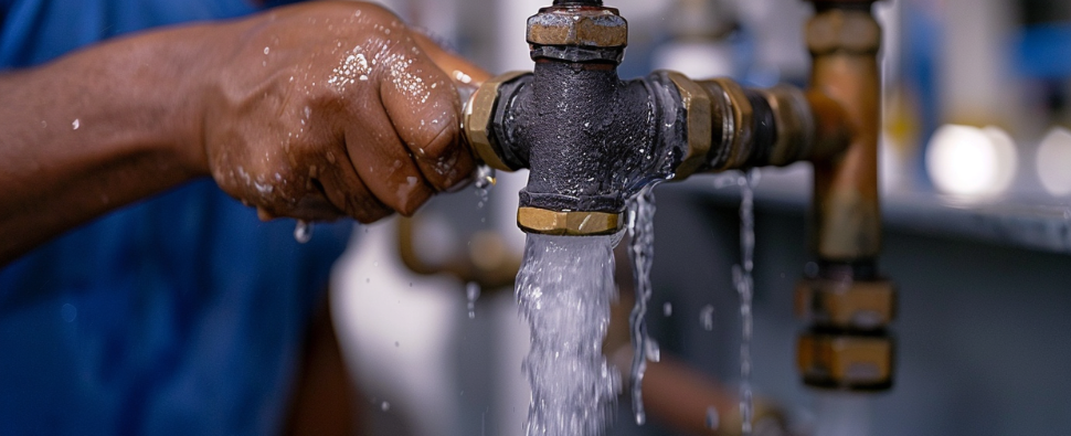 Leaking pipe with water dripping, a common plumbing challenge in commercial properties.